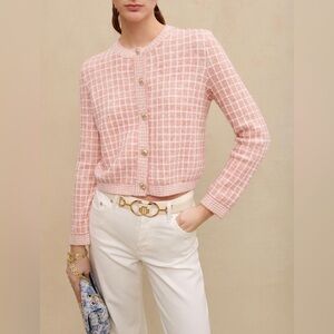 Maje Malo Tweed Style Pink Knit Cardigan Jacket